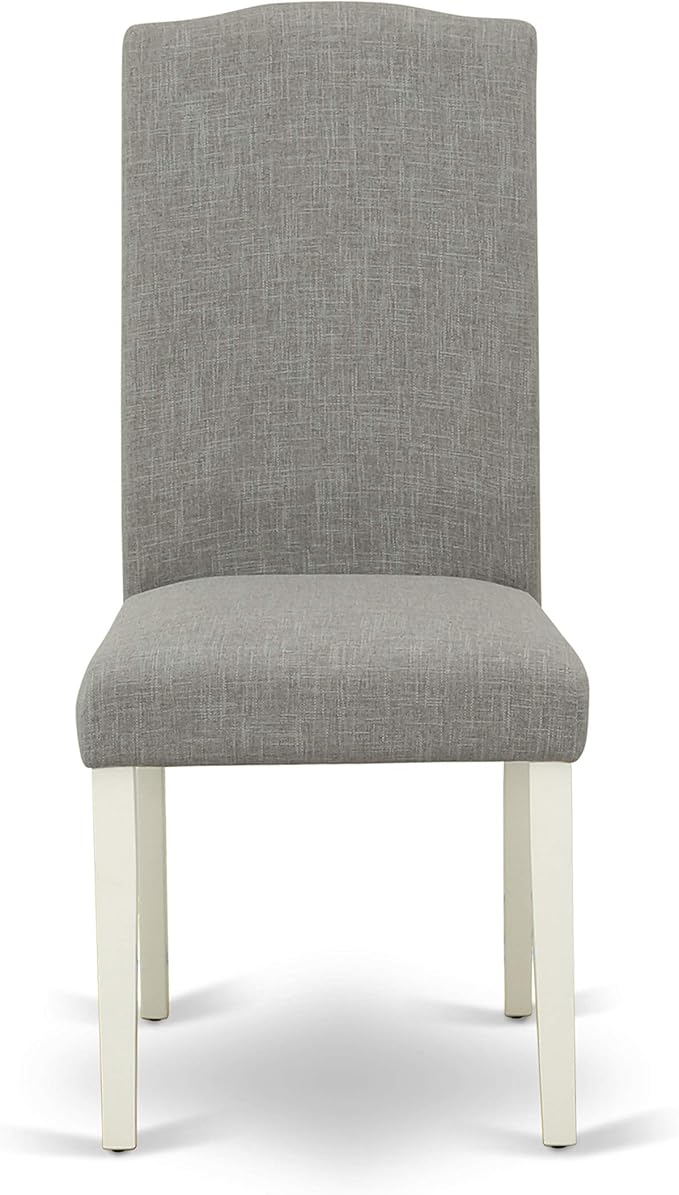 East West Furniture LGEN5-LWH-06 5 Piece Dining Set Includes a Rectangle Dining Room Table with Butterfly Leaf and 4 Dark Shitake Linen Fabric Upholstered Chairs, 42x84 Inch, Linen White