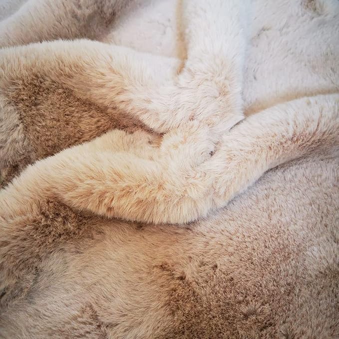 Ghouse Faux Rabbit Fur Round Rug 6ft Light Brown Beige Round Rugs - Image 7