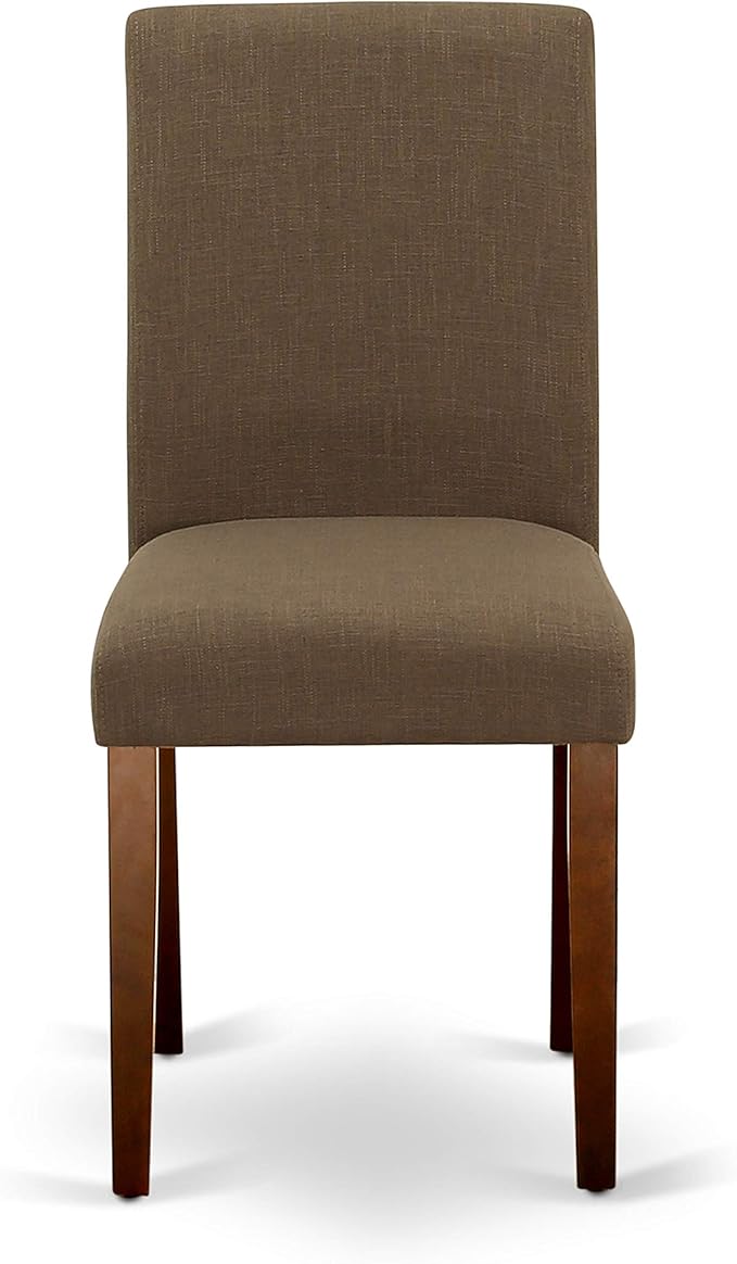 East West Furniture DMAB3-MAH-18 3 Piece Dining Room Table Set Contains a Round Dining Table with Dropleaf and 2 Coffee Linen Fabric Upholstered Parson Chairs, 42x42 Inch, Mahogany