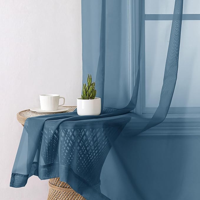 Lecloud Dusty Blue Sheer Curtains 96 Inches Long 2 Panels, Light Filtering - Image 4
