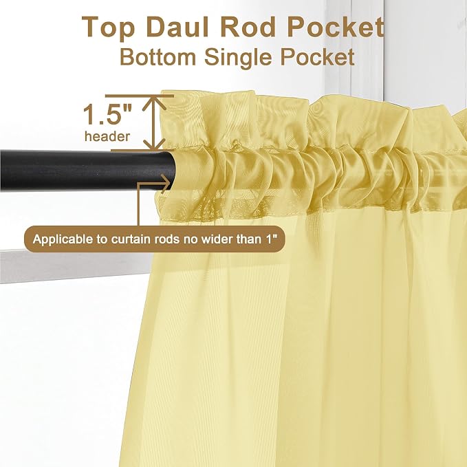 Chyhomenyc Mustard Yellow Short Sheer Curtains 30 inch Length, Light Filtering - Image 3