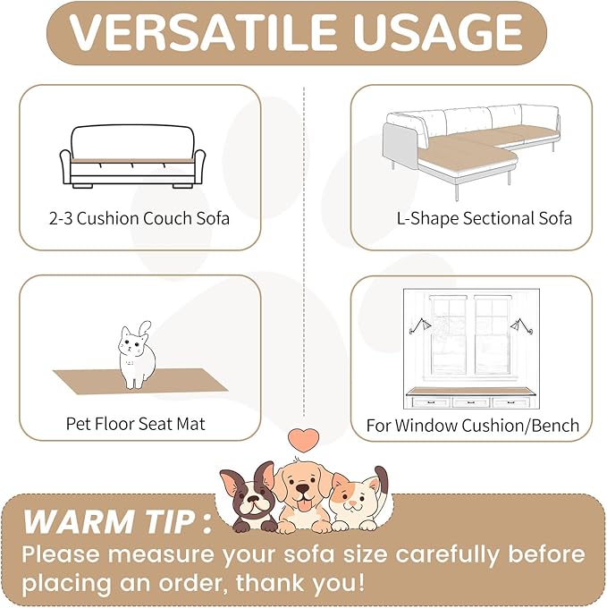 OTOB Dog Couch Covers for 3 Cushion Washable Non Slip Plush Pet Friendly Bed Mat Sofa Cover for Dogs, All Seasons Cozy Soft Fuzzy Furniture Protector Sofa Slipcovers (Coffee, 27.6" x 59.1")