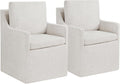 Upholstered Dining Chairs with Casters Easy Assembly Modern Accent Armchair with Rollers for Diningroom Bedroom Livingroom Reading Room,Linen,2 Boxs