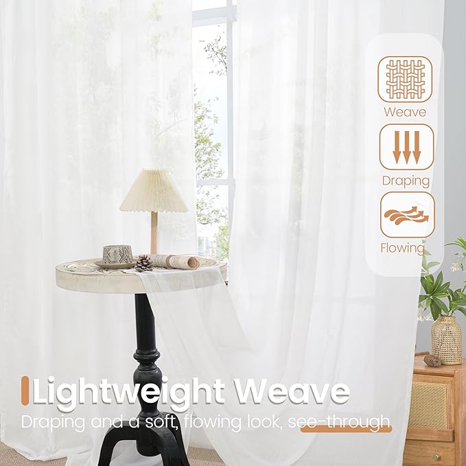 BGment White Linen Semi Sheer Curtains 36 Inch Length - Image 5