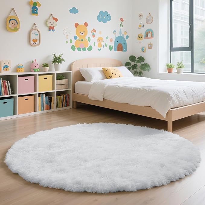 yulidayang White Fluffy Round Area Rugs - Image 5
