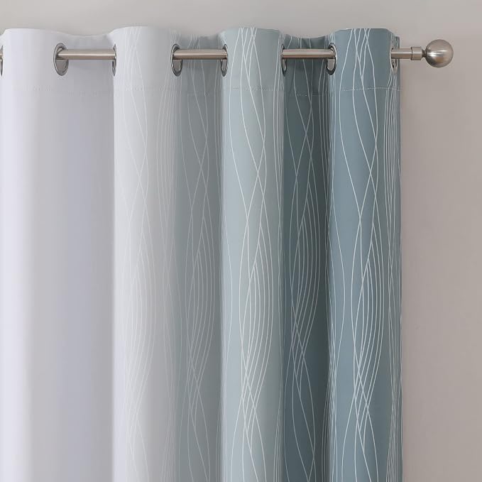 Estelar Textiler Stone Blue and Grayish White Blackout Curtains 108 Inches Long - Image 4