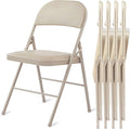 HealSmart 4 Pack Folding Chairs with Leather Padded Cushion Seats & Durable Metal Frame, Comfortable, Foldable, Portable, Commercial Event Seat, Indoor Outdoor for Home, Parties, Office, Kahki