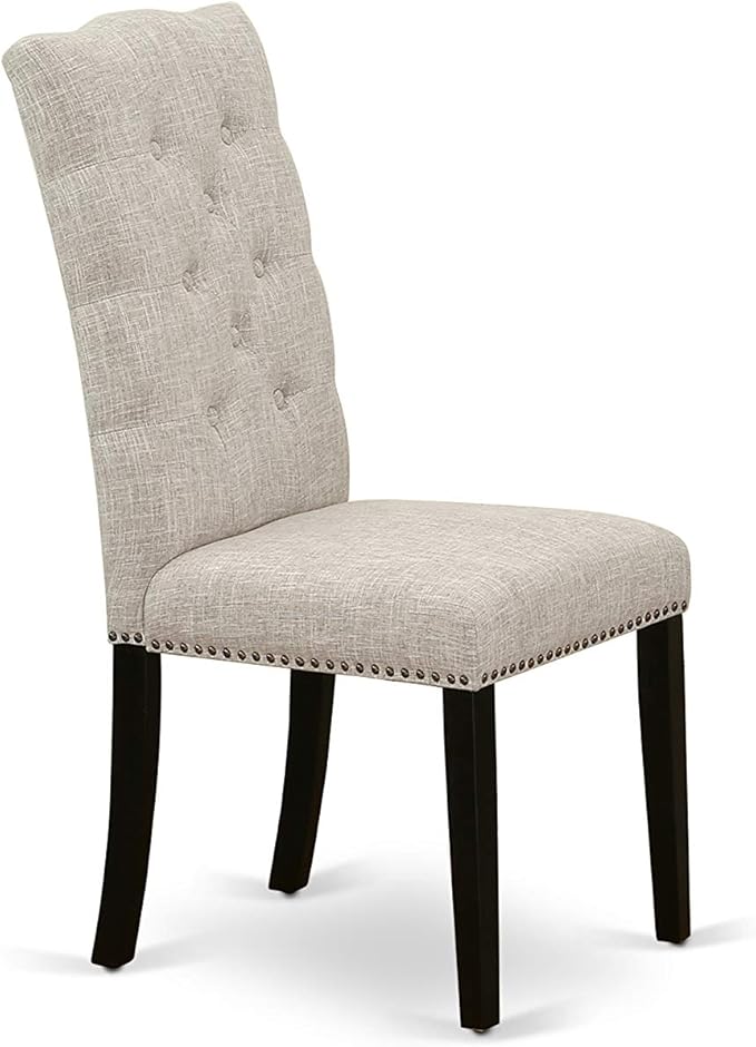 East West Furniture X627EL635-9 9 Piece Dining Room Table Set Includes a Rectangle Dining Table with X-Legs and 8 Doeskin Linen Fabric Upholstered Parson Chairs, 40x72 Inch, Multi-Color
