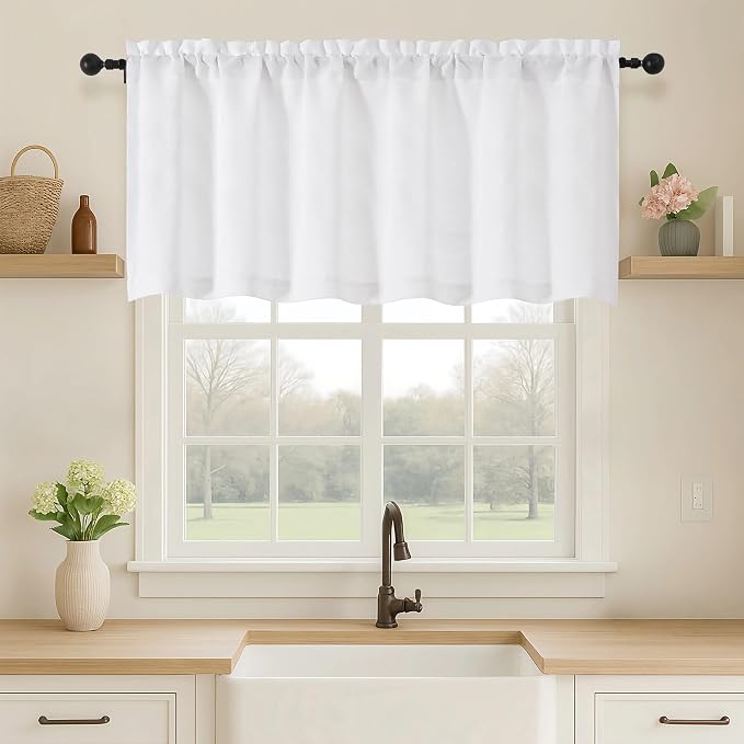OVZME White Valance for Windows, Light Filtering Thick Textured Small Kitchen by OVZME