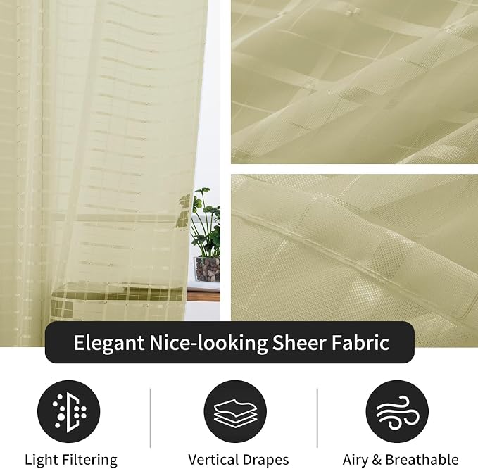 SpaceDresser Check Sheer Curtains 90 Inches 2 Panels Set, Rod Pocket Plaid - Image 5