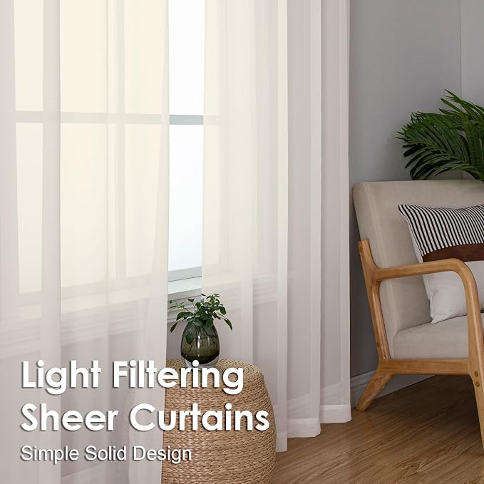 OVZME Cream Sheer Curtains 96 Inches Long 2 Panels - Image 6