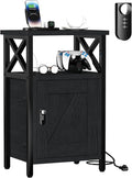 Wooden Nightstand with Charging Station, Bed Side Table with Drawers, Bedside Table with Lock, 3 USB & 2 Outlets, Night Stand with Storage, End Tables for Living Room, Bedroom, Dorm, Black