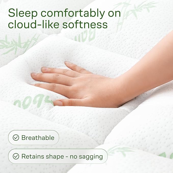 Ultra Soft Twin Size Mattress Topper - Viscose Made from Bamboo Pillow Top Mattress Pad for Back Pain Relief - Naturally Cooling for Hot Sleepers, Green