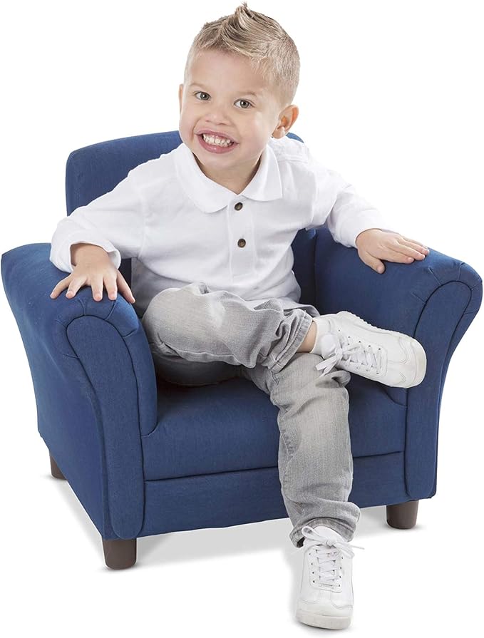 Melissa & Doug Denim Fabric Child’s Armchair (Kid’s Furniture, 23”L x 17.5”W x 18.3”H) Children's Furniture, Child's Reading Chair, Chairs for Toddlers, Oversized Kid's Armchair