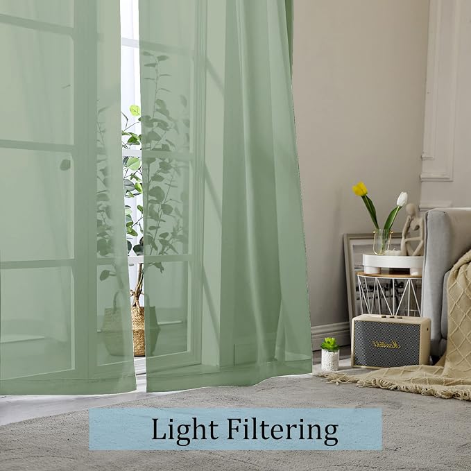 OWENIE Sage Sheer Curtains 144 inch Extra Long, Elegant and Airy Drapes - Image 2