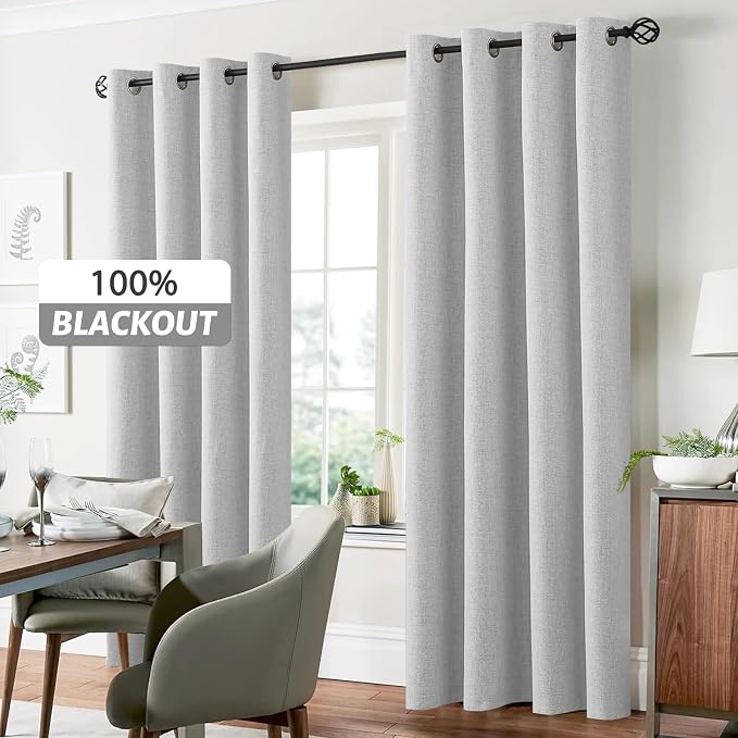 Yakamok White Linen Curtains 100% Blackout 63 Inches Long, Room Darkening - Image 7