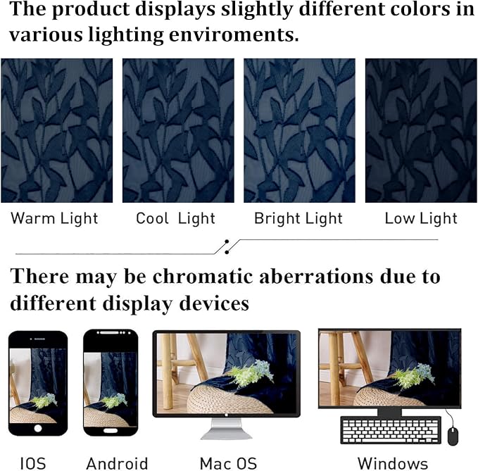 Lecloud Leia 2 PCS Navy Blue Kitchen Curtains 36 Inch Length, Lightweight Clip - Image 7