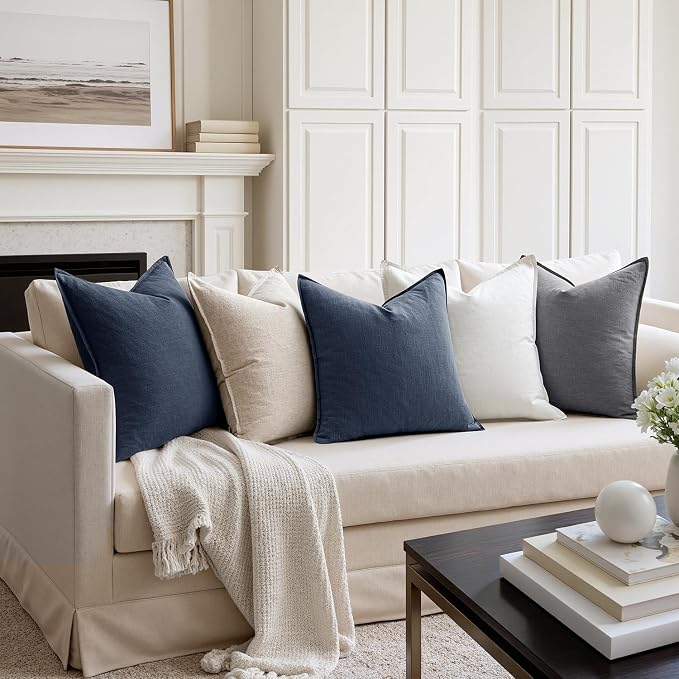 MIULEE Decorative Linen Euro Sham Pillow Covers 24x24 Indigo Blue Boho - Image 5