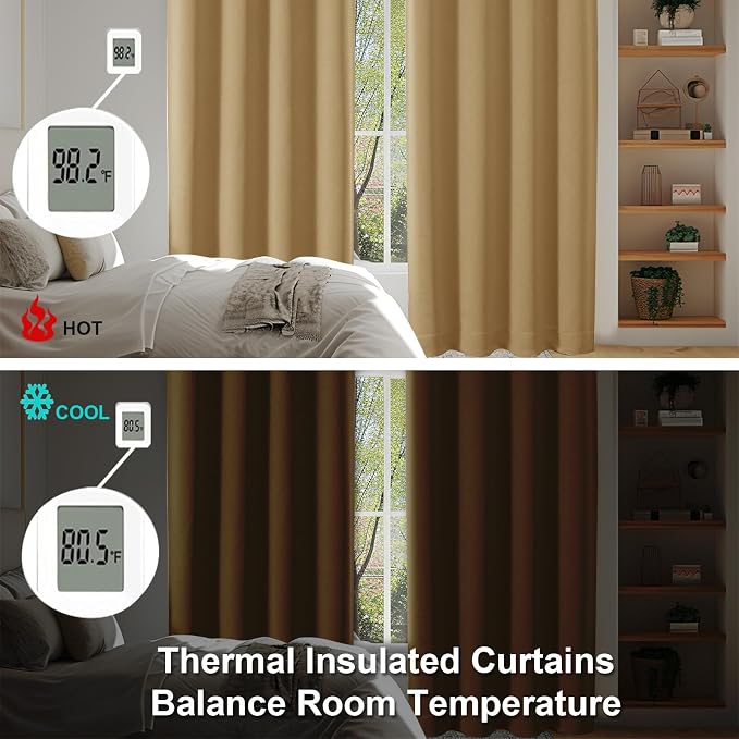 Simplebrand Ava Gold Short 36 Inches Blackout Curtain 2 Panels Set, Half Window - Image 6