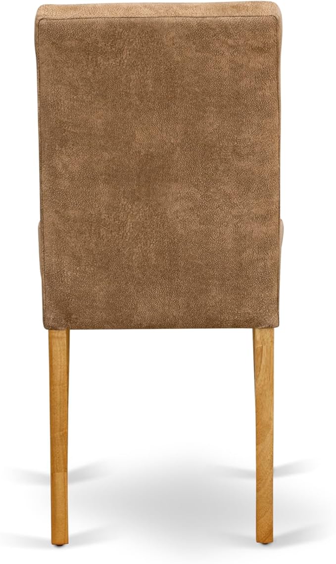 East West Furniture DLAS3-OAK-28 3 Piece Dining Table Set Includes A Wooden Table and 2 Brown Textured Polyester Fabric Mid Century Modern Chairs, Oak