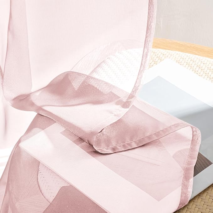 MIULEE Blush Pink Sheer Curtains 108 Inches Long, 4 Panels Set, Light Filtering - Image 7
