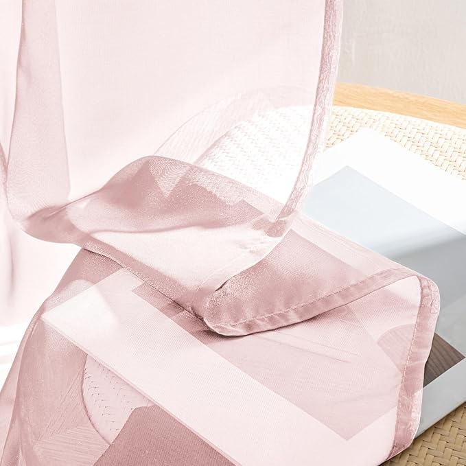 MIULEE Blush Pink Sheer Curtains 63 Inches Long, 4 Panels Set, Light Filtering - Image 8