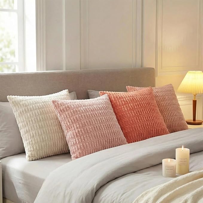 Fancy Homi 4 Packs Blush Pink Decorative Throw Pillow Covers 20x20 Inch - Image 3
