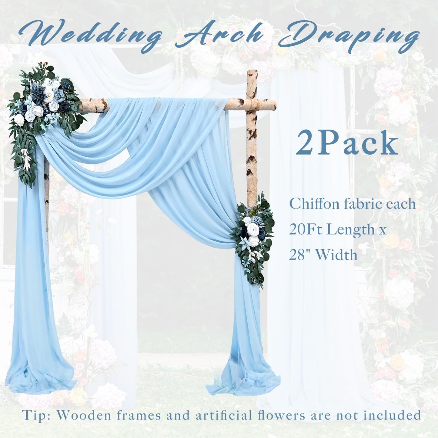 Wedding Arch Drapes Fabric 2 Panels 20Ft Length x 28" Width Baby Blue Arch Draping Chiffon Fabric Sheer Curtains Backdrop for Party Bridal Ceremony Ceiling Decor Wedding Stage Reception Decorations