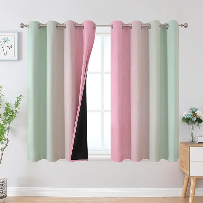 Estelar Textiler Sage and Pink Blackout Curtains 45 Inch Length, Light Blocking by ESTELARTEXTILER