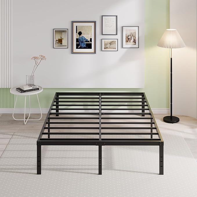 EMODA 18 Inch King Bed Frame No Box Spring Needed, Heavy Duty Tall Metal Platform with Large Storage Space, Noise Free, Easy Assembly, Black