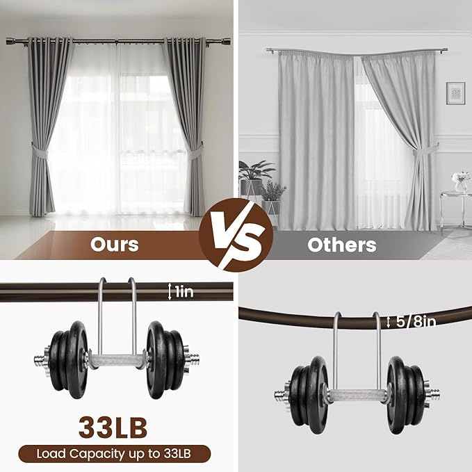 1” Diameter brown curtain rod Itself is 30 to 144 inch. 1 Pack Fits 30-142 inch - Image 4