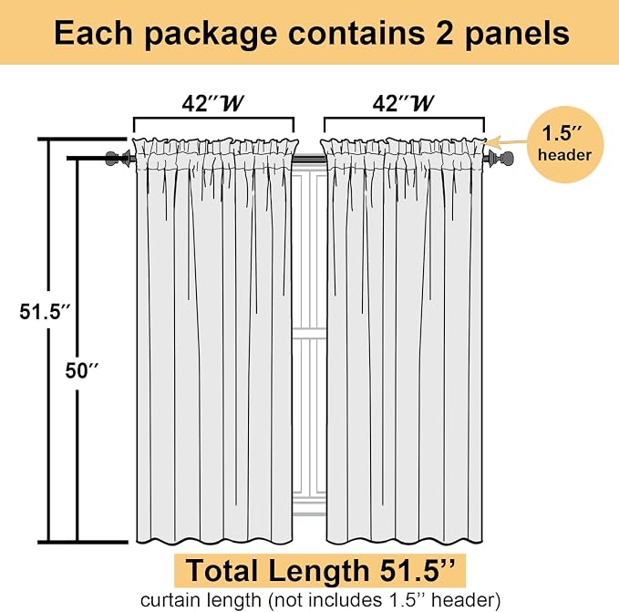 Lecloud Cream Sheer Curtains 50 Inch Length 2 Pcs, Rod Pocket Light Filtering - Image 2