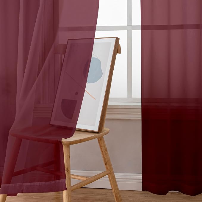 Aiyufeng 2 Piece Burgundy Sheer Curtains 84 Inch Length, Light Filtering - Image 9