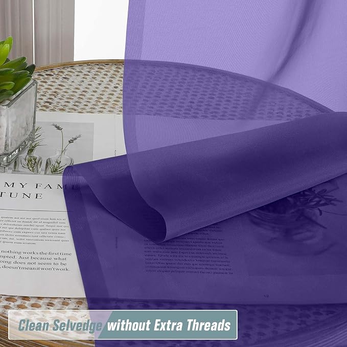 Purple Window Sheer Curtains 45 Inches Length, Voile Short Curtains - Image 2