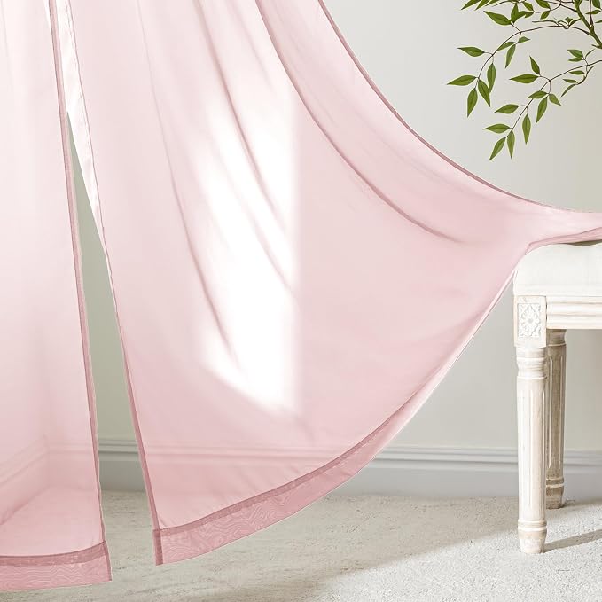 MIULEE Blush Pink Sheer Curtains 84 Inches Long, 4 Panels Set, Light Filtering - Image 6