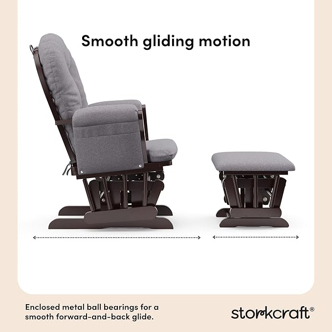Storkcraft Premium Hoop Glider & Ottoman (Espresso/Gray Swirl) — GREENGUARD Gold Certified Nursery Glider, Solid Wood Craftsmanship, Smooth-Gliding Nursery Chair and Ottoman, Award-Winning