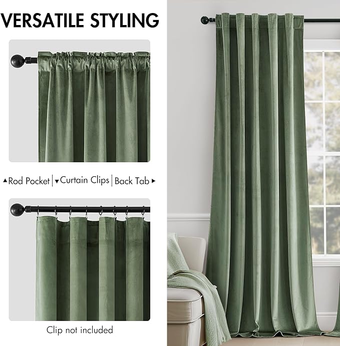 MIULEE Sage Green Velvet Curtains 96 inches Long - Image 2