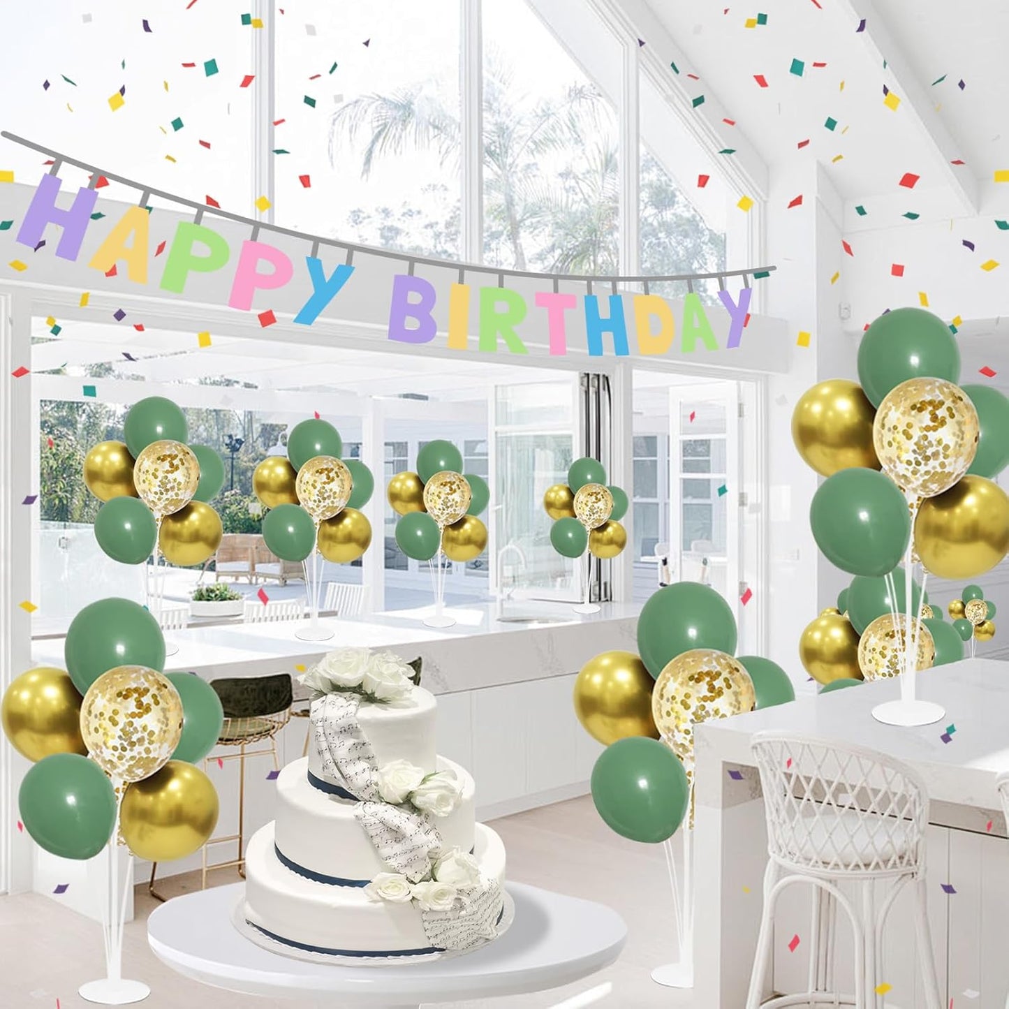 Green and Gold Balloon Stand Centerpiece Table Decorations for Birthday Woodland Baby Shower Party Decoration (Green gold set4)