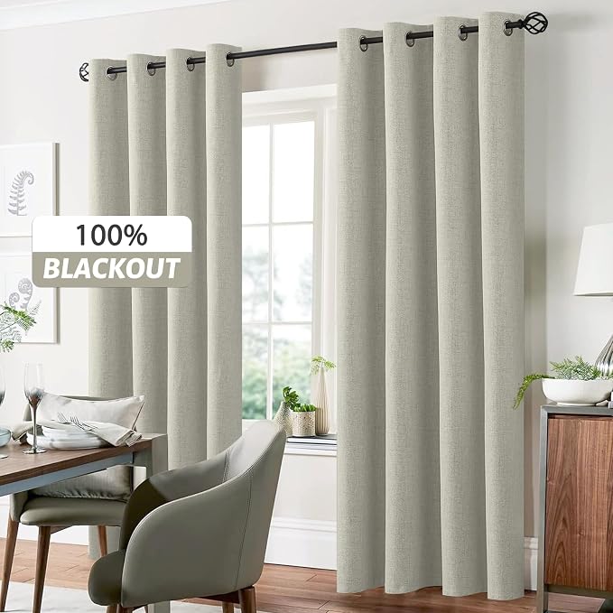 Yakamok Cream Linen Curtains 100% Blackout 84 Inches Long, Room Darkening - Image 7