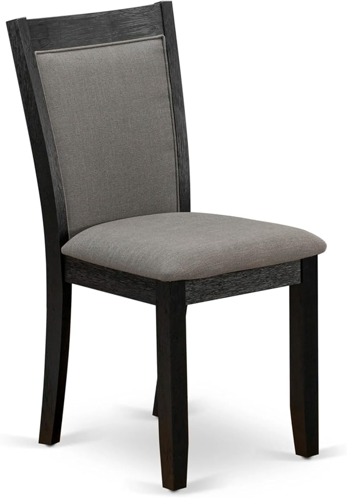 X12MZ-006-50 - 13-piece Dining Room Table Set a Rectangular Kitchen Table and 12 Dark Gotham Grey Linen Fabric Dining Chair, 39x120 Inch, Wire Brushed Black
