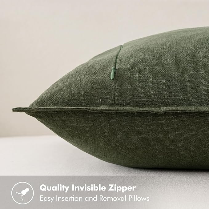 MIULEE Decorative Linen Euro Sham Pillow Covers 22x22 Inch Dark Olive Green - Image 3