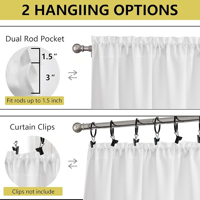 Valances for Windows, Light Filtering Faux Linen Textured Small Short Window - Image 4