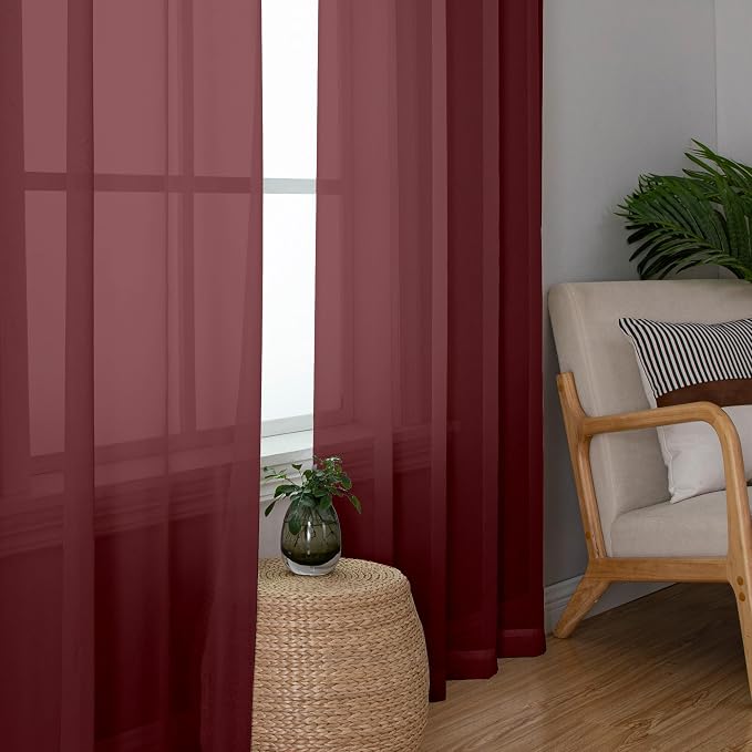 Chyhomenyc Burgundy Sheer Curtains 84 Inches Long 2 Panels, Light Filtering - Image 5