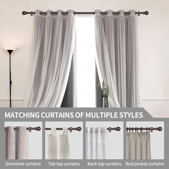 Thestoa Brown Curtain Rods for Windows 48 to 84-92 Inch, Stainless Steel Long - Image 6