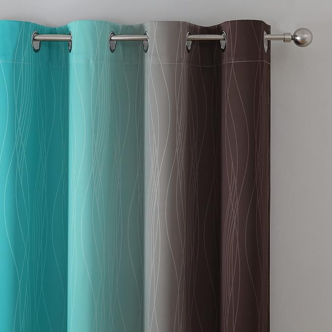 Estelar Textiler Brown and Teal Ombre Blackout Curtains 63 Inches Long - Image 4