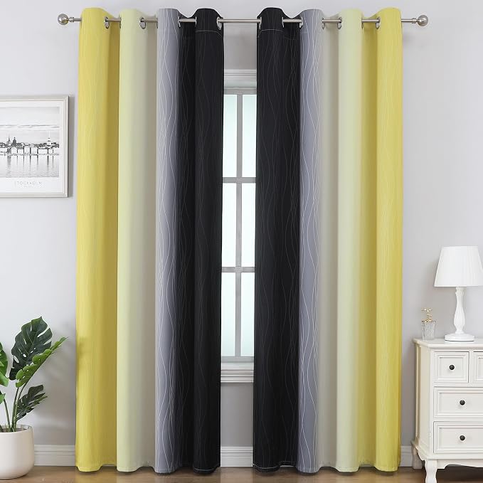 Estelar Textiler Black and Yellow Gradient Blackout Curtains - Image 2