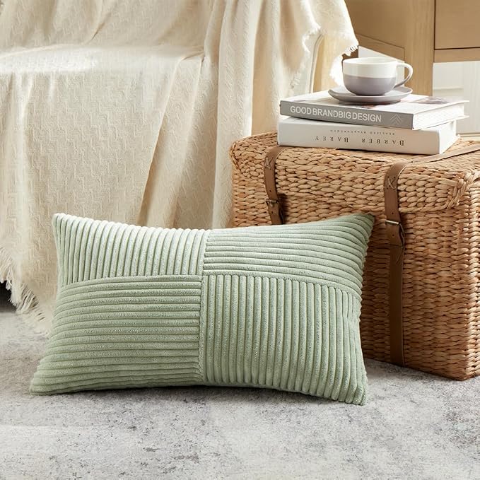 Fancy Homi 2 Packs Sage Green Lumbar Decorative Throw Pillow Covers 12x20 Inch - Image 2