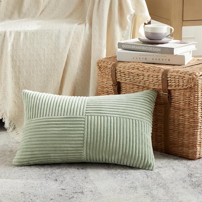 Fancy Homi 2 Packs Sage Green Long Lumbar Decorative Throw Pillow Covers 12x24 - Image 2