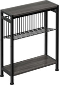 End Table for Small Space, 3-Tier Narrow Side Table with Magazine Holder,Slim Nightstand, Skinny Snack Couch Table in Living Room, Bedroom Study and Balcony (Grey)