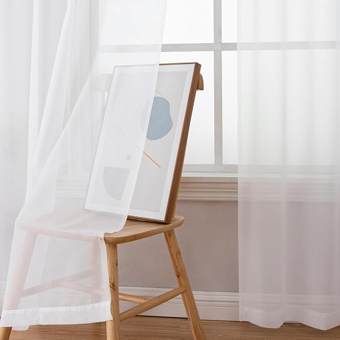Simplebrand White Sheer Curtains, 2 Panels Set - Image 3